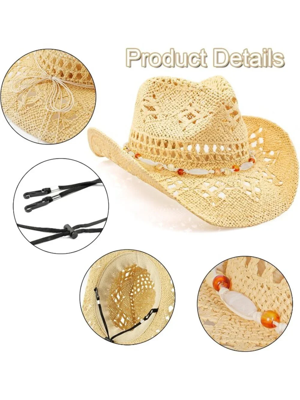 Women's Beige Orange Cowgirl Comfortable Classical Wide with Shapeable Brim